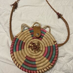 Multicolor Woven Round Crossbody Bag